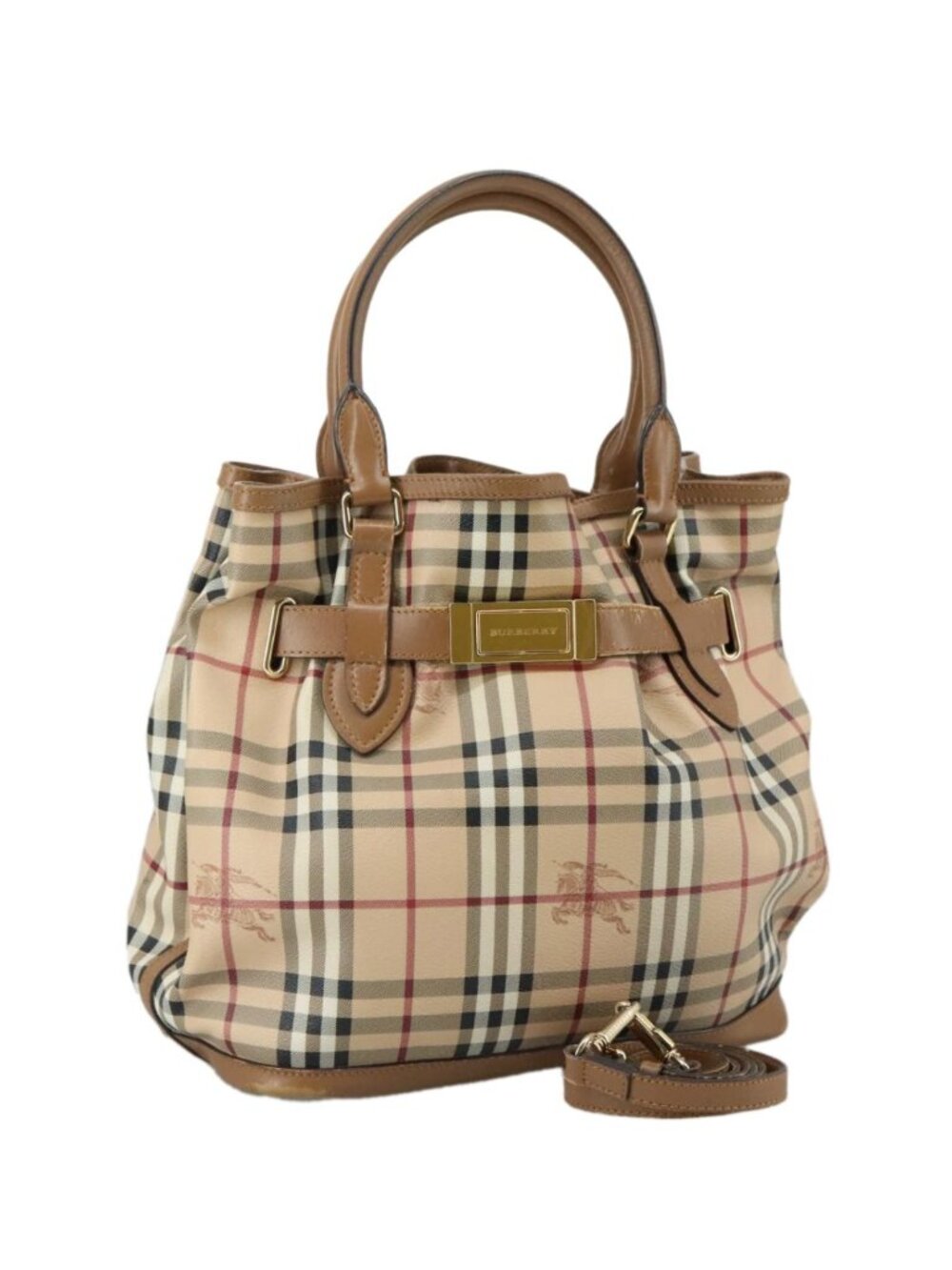 BURBERRY Nova Check Tote Bag PVC Leather 2way Beige